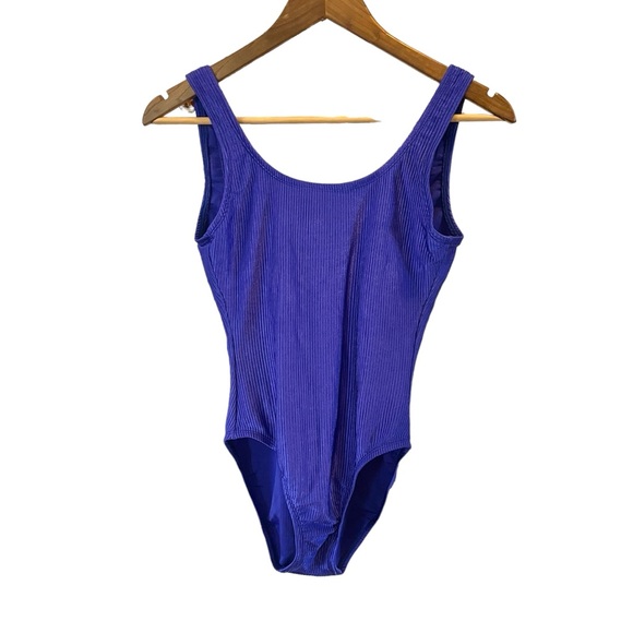 Vintage 90s Catalina royal blue ribbed one piece swimsuit low back 12 - Picture 2 of 15